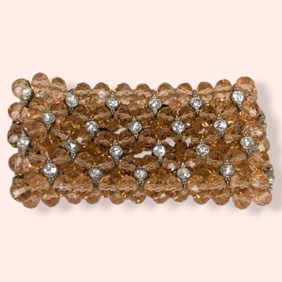 (2/$20) Pink Glass & Rhinestone Stretch Cuff - Picture 3 of 5
